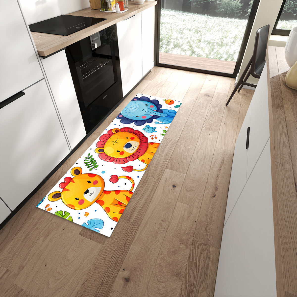 Küchenteppich mit Motiv Tierisches Design für Trittkomfort in moderner Küche, waschbar
