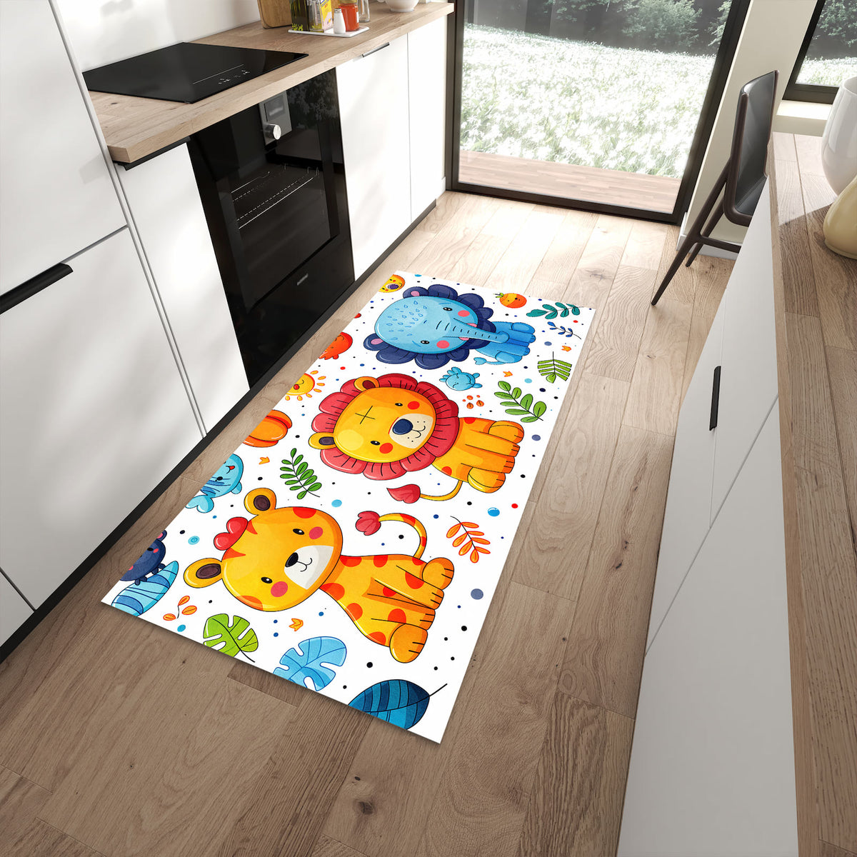 Rutschfester Küchenteppich mit Motiv Tierisches Design in moderner Küche