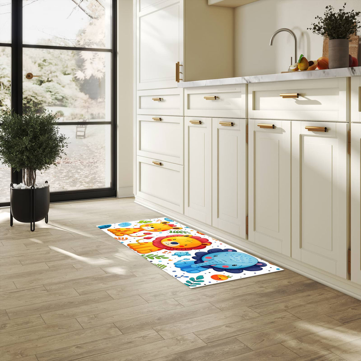 Langlebiger Teppichläufer mit Motiv Tierisches Design in heller Küche