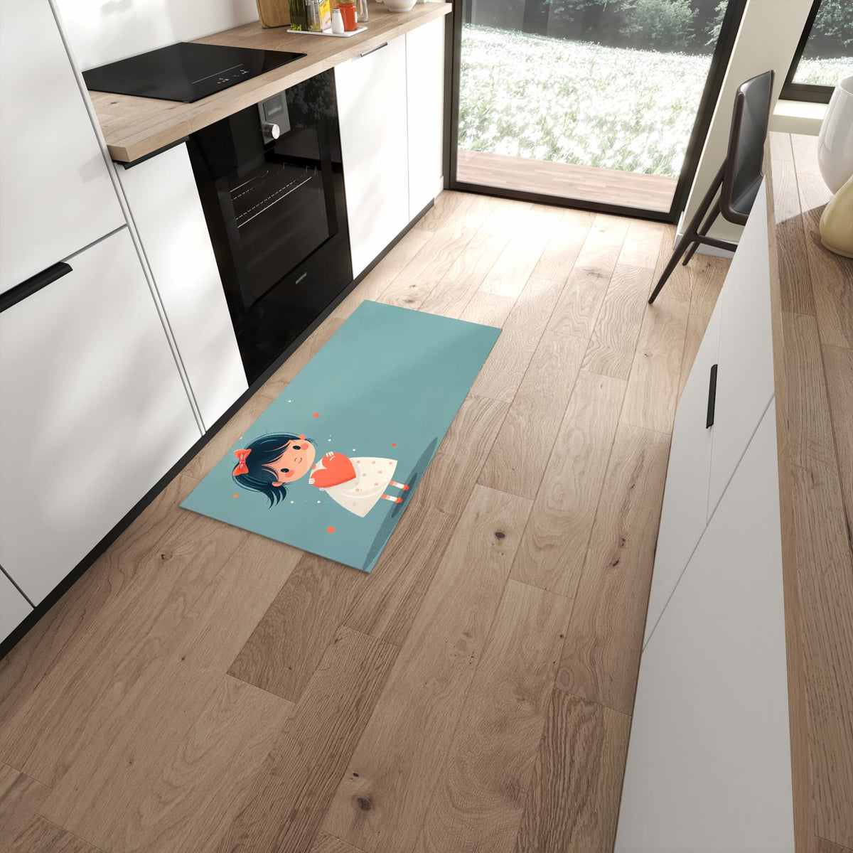 Komfortabler Küchenläufer mit Motiv Herzliches Mädchen in moderner Küche #grösse_60 x 120 cm