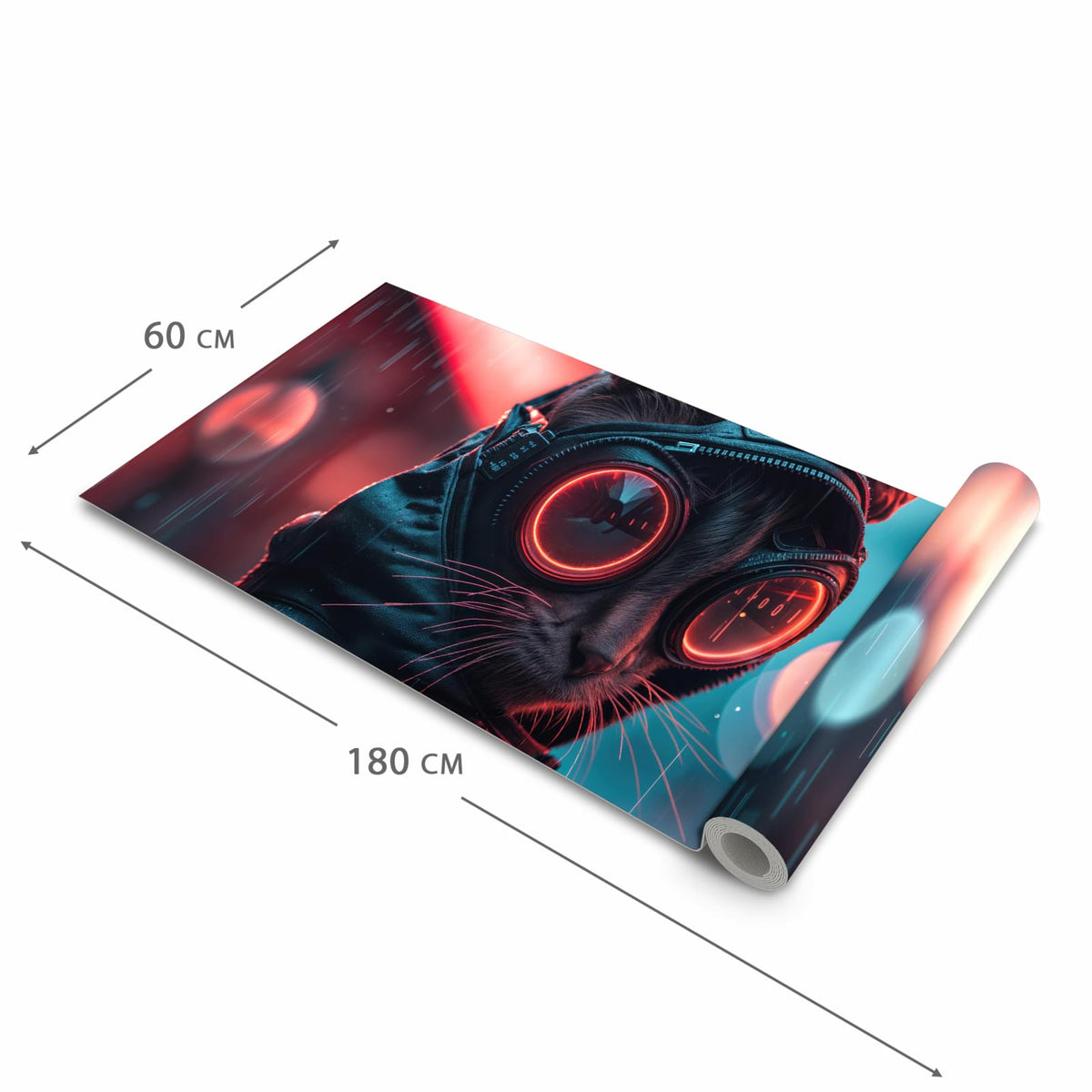 Formstabiler großer Küchenteppich mit Motiv Cyber Katze in der Größe 80x300 cm