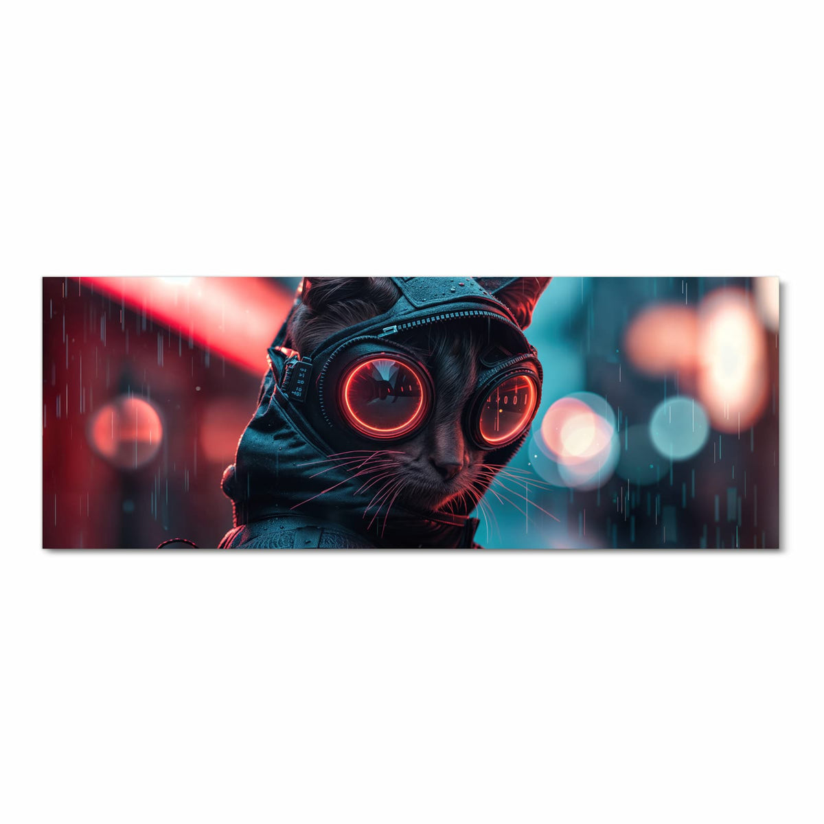 Flacher Küchenläufer mit Motiv Cyber Katze in Frontansicht