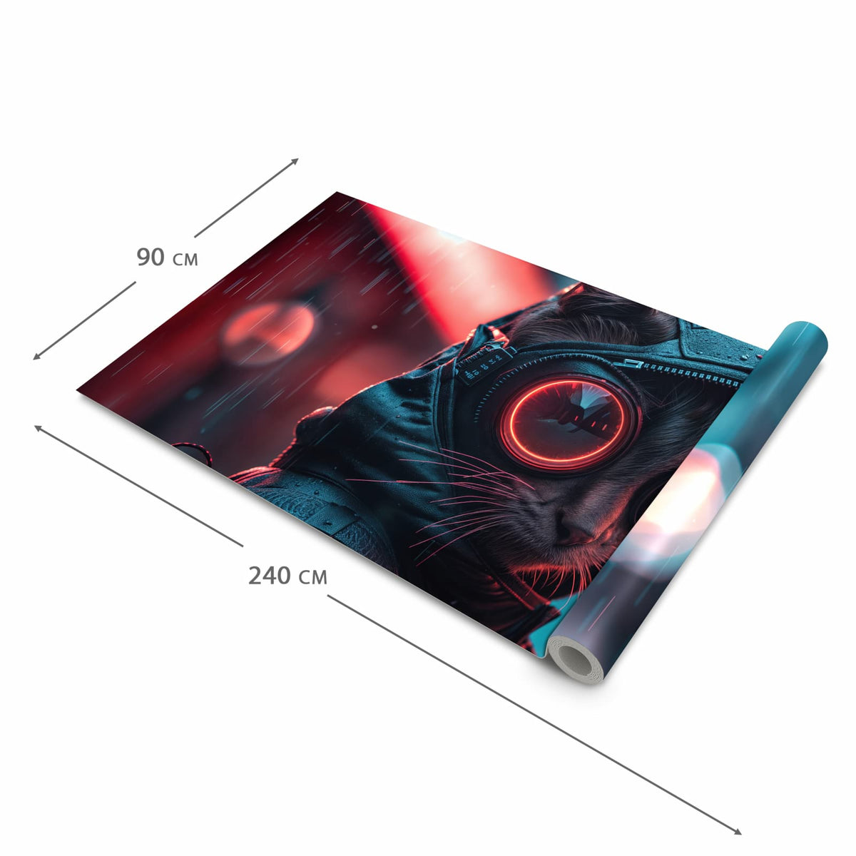 Geruchsneutraler rutschfester Küchenläufer mit Motiv Cyber Katze in der Größe 90x180 cm