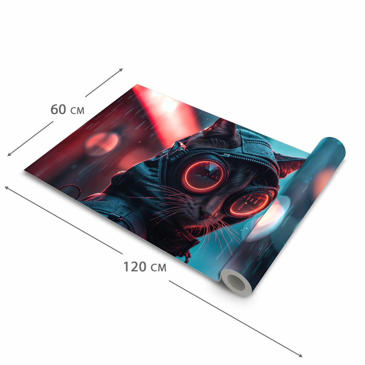 Bodenschonender waschbarer Küchenteppich mit Motiv Cyber Katze in der Grösse 80x300 cm