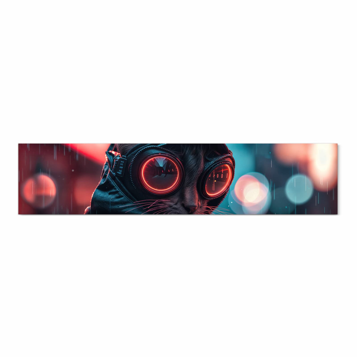 Waschbarer Küchenteppich mit Motiv Cyber Katze in Frontansicht für Trittkomfort