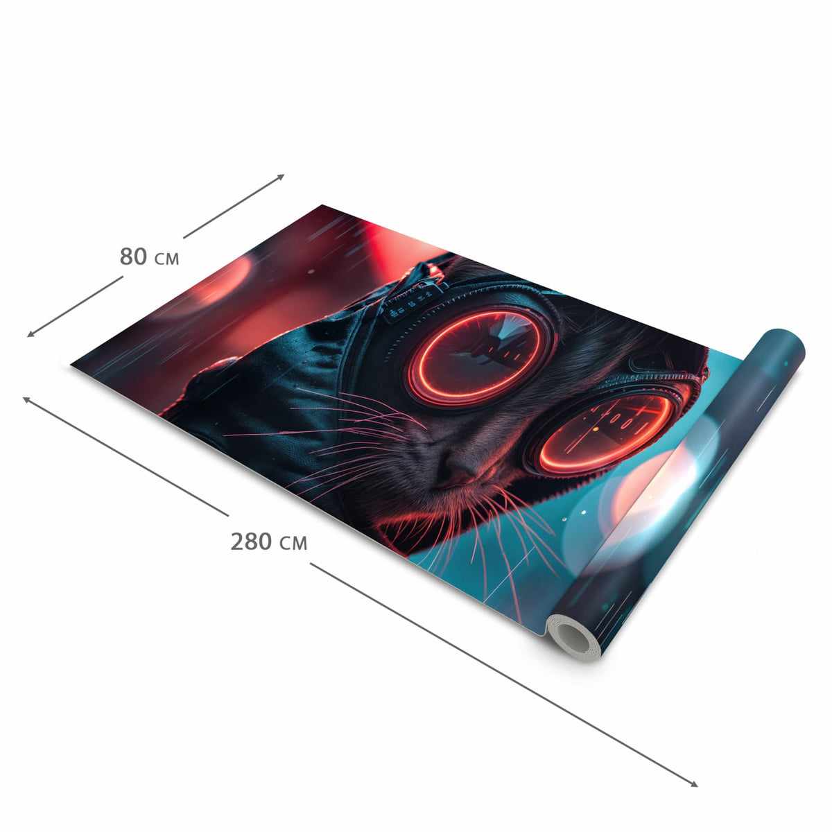 Wasserabweisender rutschfester Küchenläufer mit Motiv Cyber Katze in der Grösse 90x180 cm