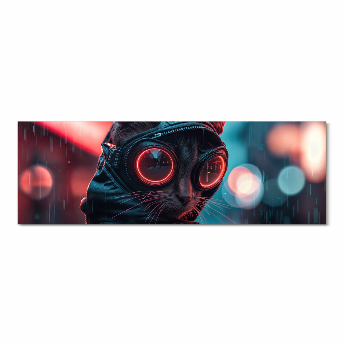 Abriebfester rutschfester Küchenteppich mit Motiv Cyber Katze in Frontansicht
