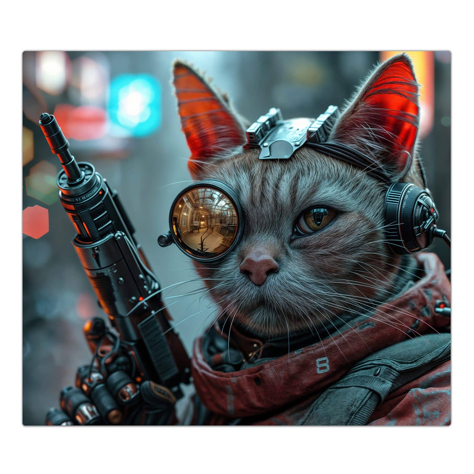 1-teilige Herdabdeckplatte mit Cyberkatze-Motiv in der Frontansicht #grösse_1-Teilig (60x52cm)