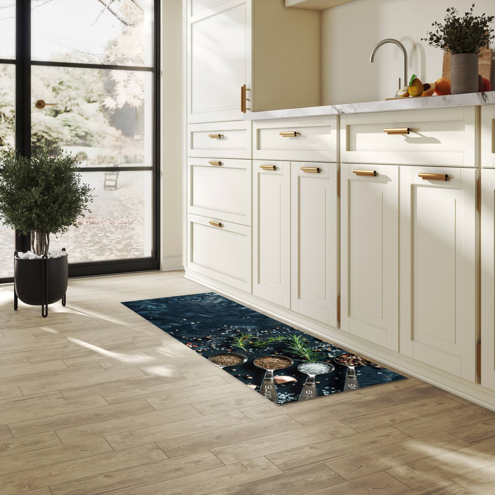 Abwaschbarer Küchenläufer mit Kräutersammlung-Motiv in der Küche für Ordnung