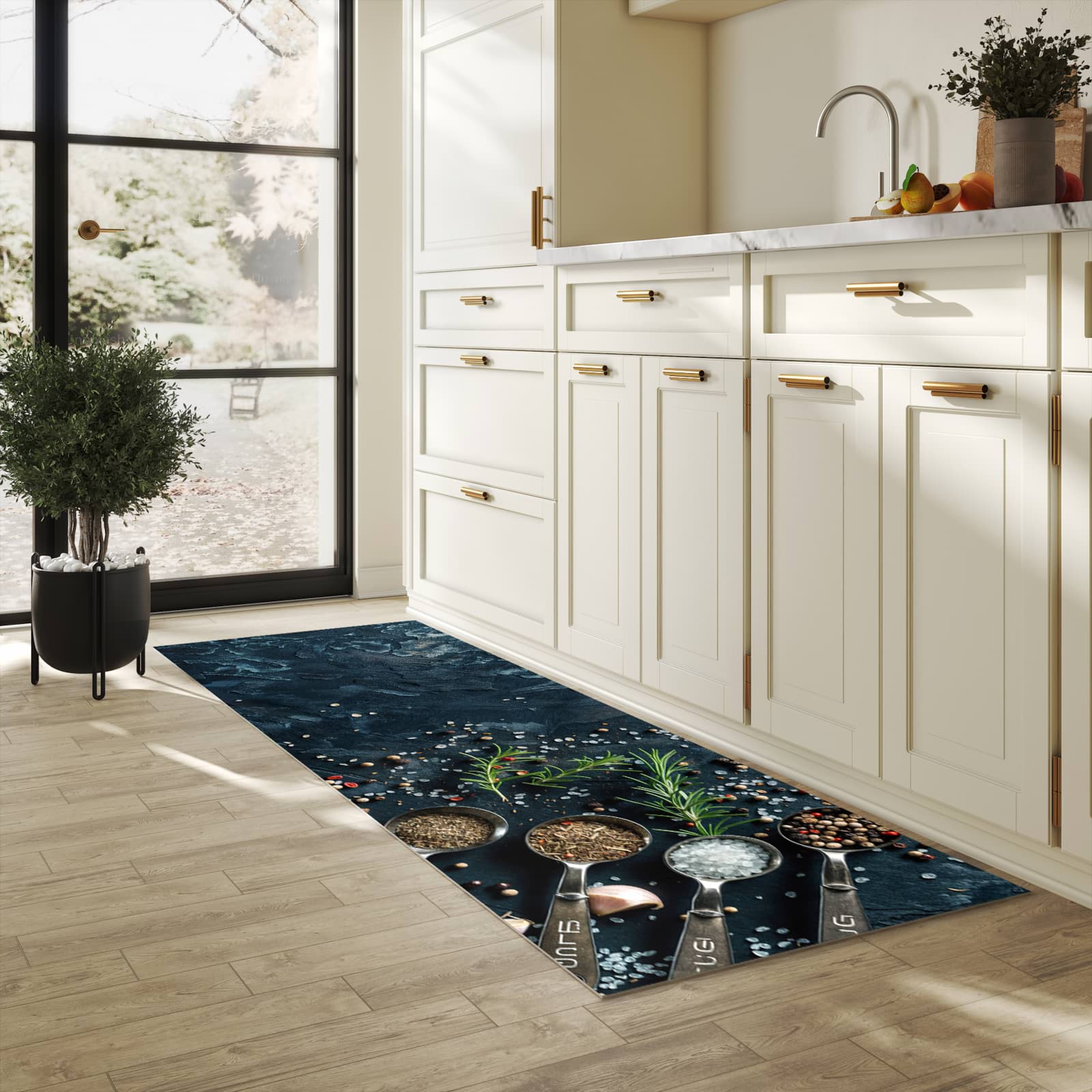 Langlebiger Küchenläufer mit Kräutersammlung-Motiv in der Küche, Teppich für die Küche