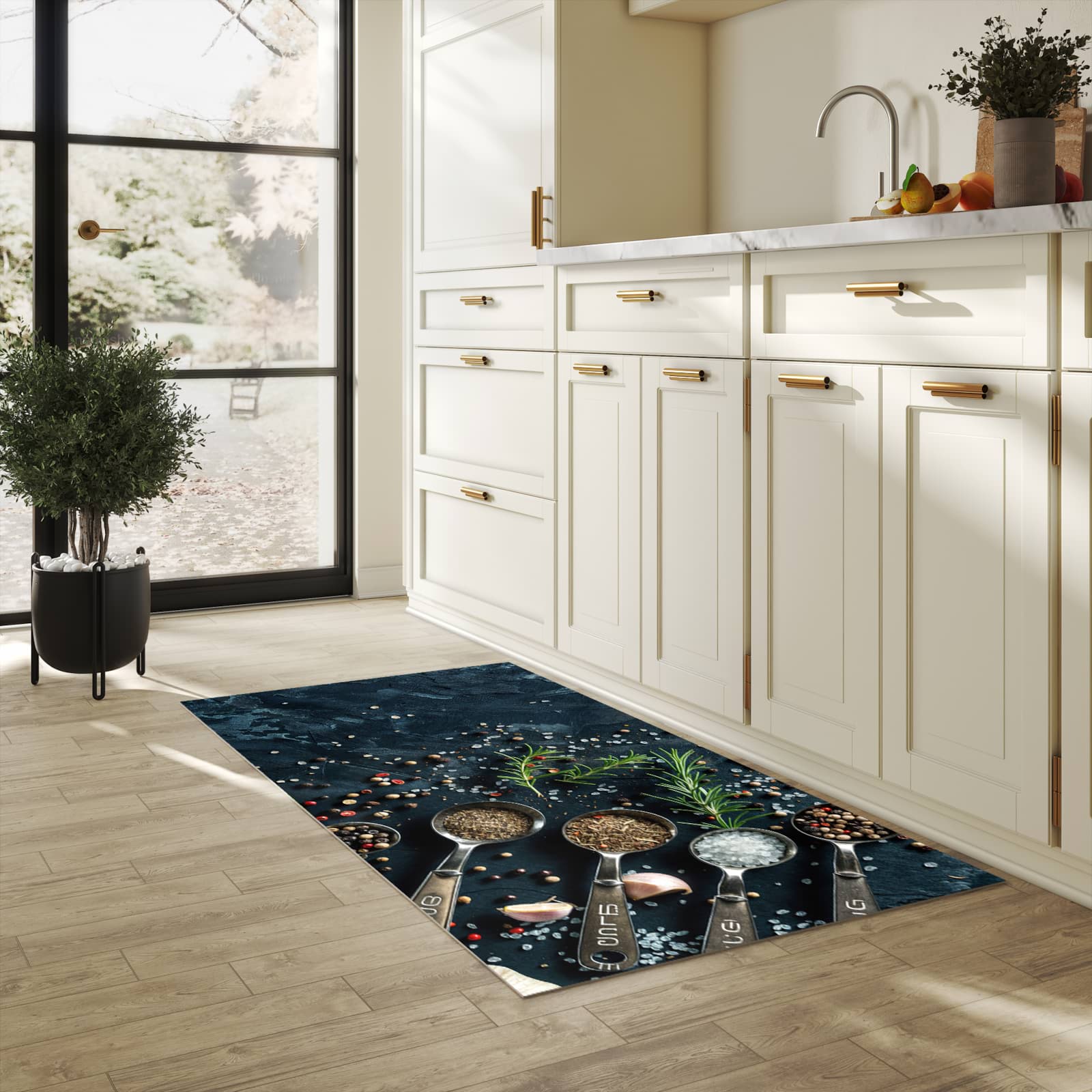 Feuchtigkeitsresistenter Läufer für die Küche mit Kräutersammlung-Motiv in der Küche