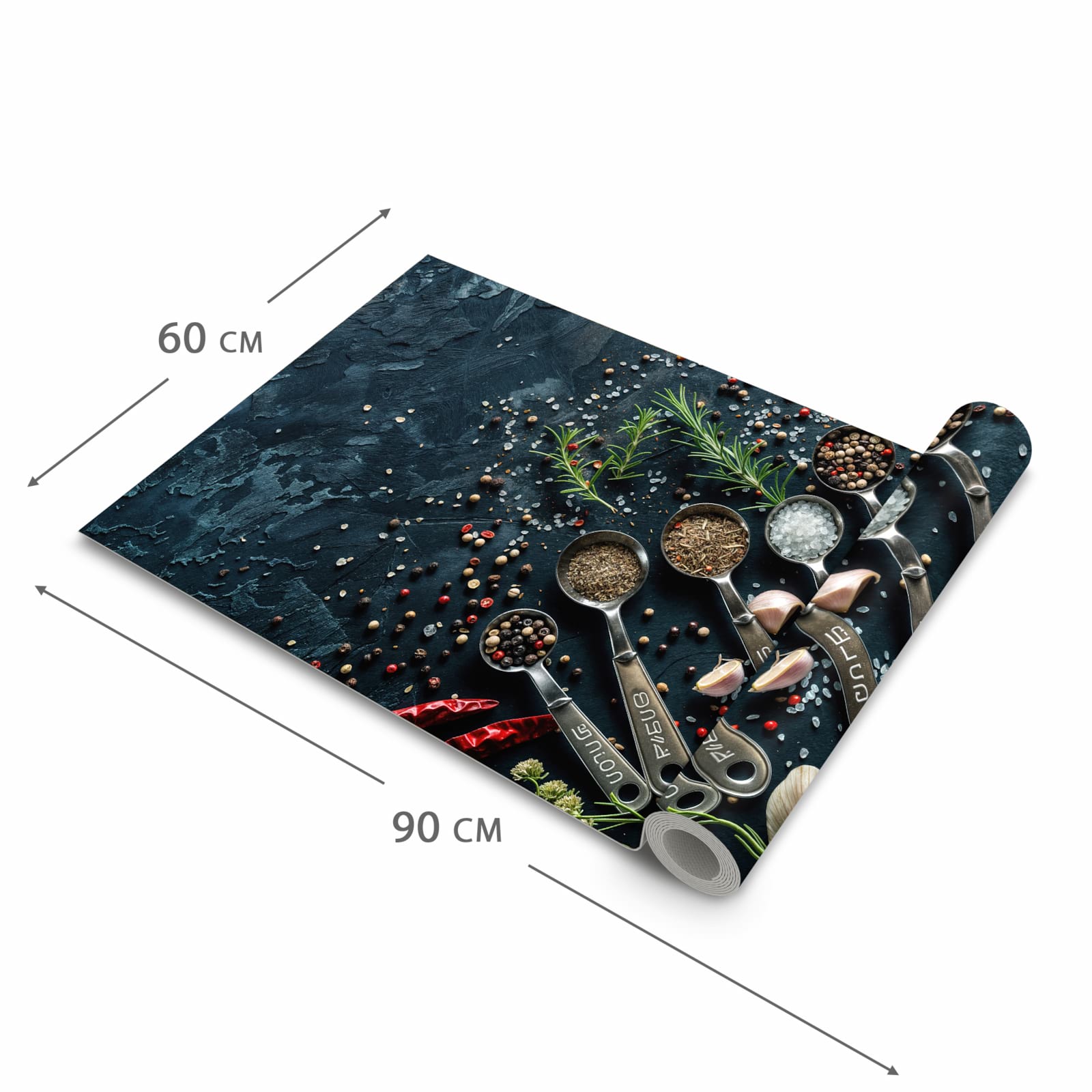 Bodenschonender Küchenläufer mit Kräutersammlung-Motiv, Dimension - 60x90 cm