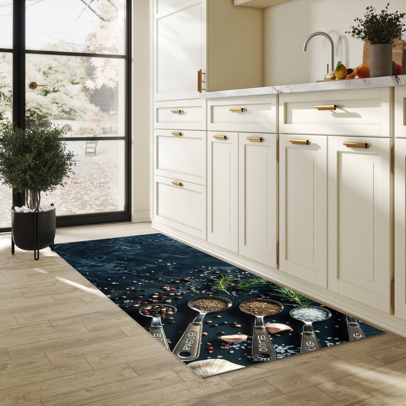 Langlebiger Küchenläufer mit Kräutersammlung-Motiv in der Küche