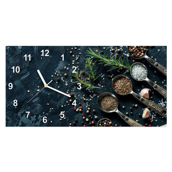 Wanduhr Kräutersammlung aus Glas – Querformat 60 × 30 cm mit Ziffernblatt Modern