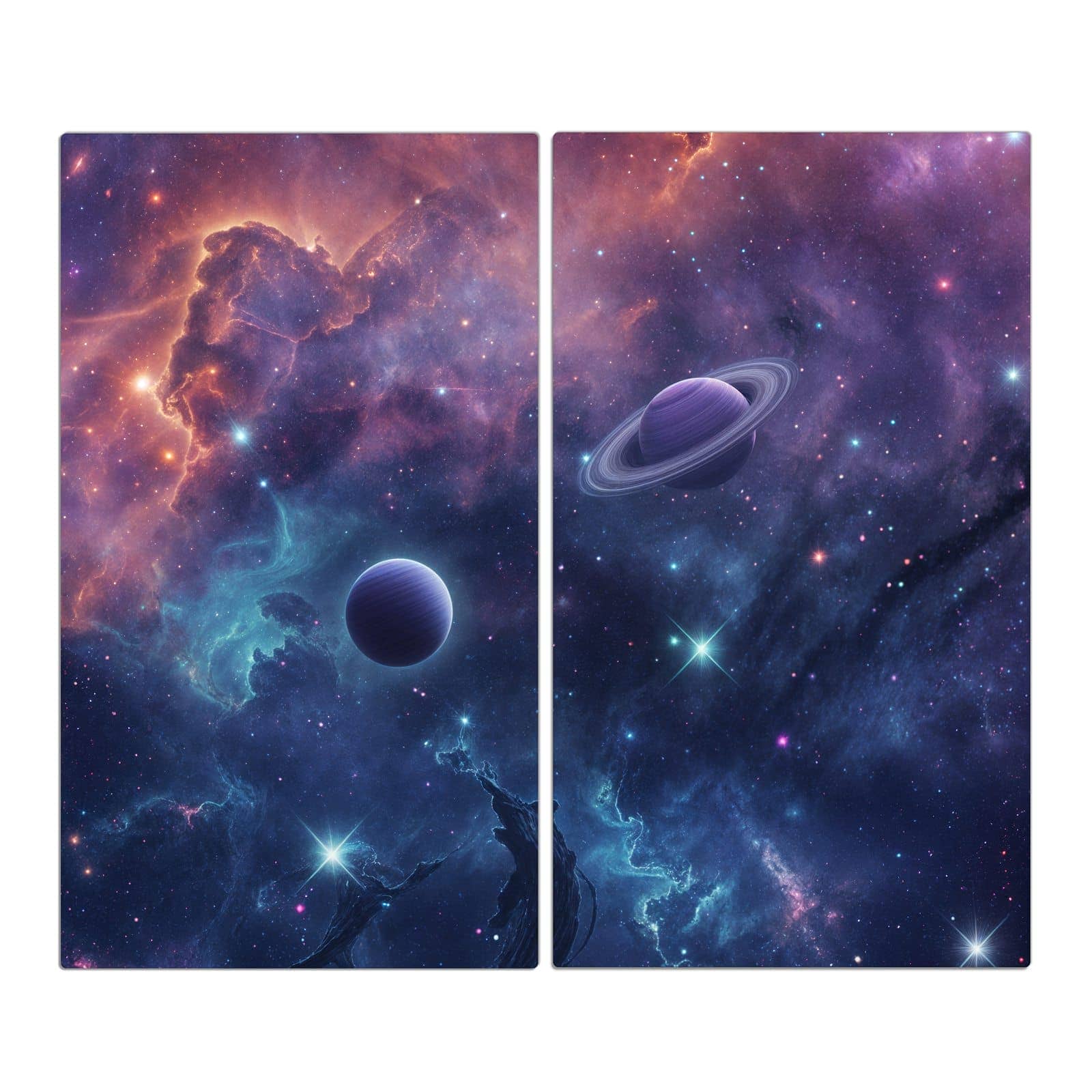 2-teilige Ceranfeld Abdeckplatten mit Kosmisches Universum-Motiv in der Frontansicht