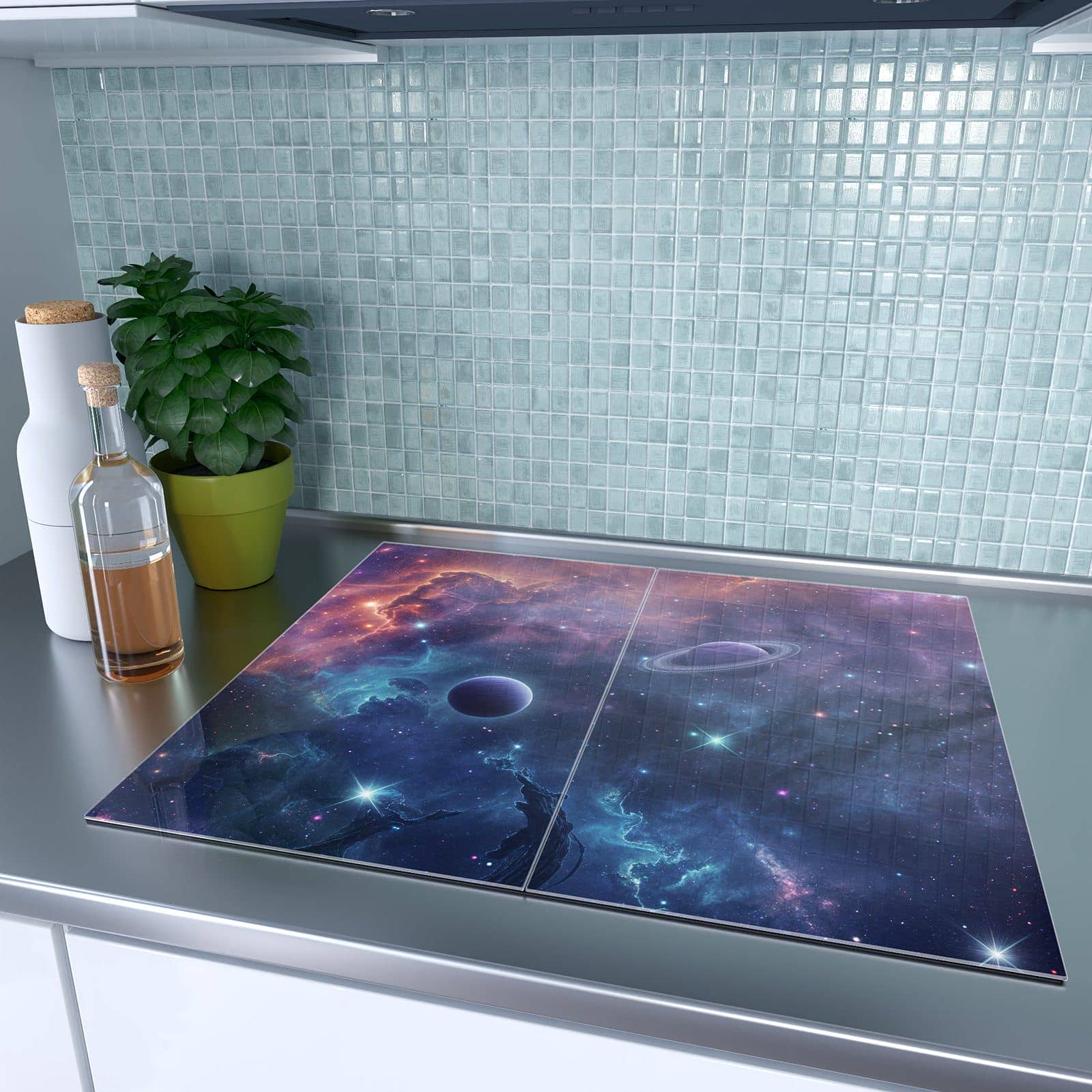 2-teilige Abdeckplatten für den Herd mit Kosmisches Universum-Motiv auf dem Ceranfeld