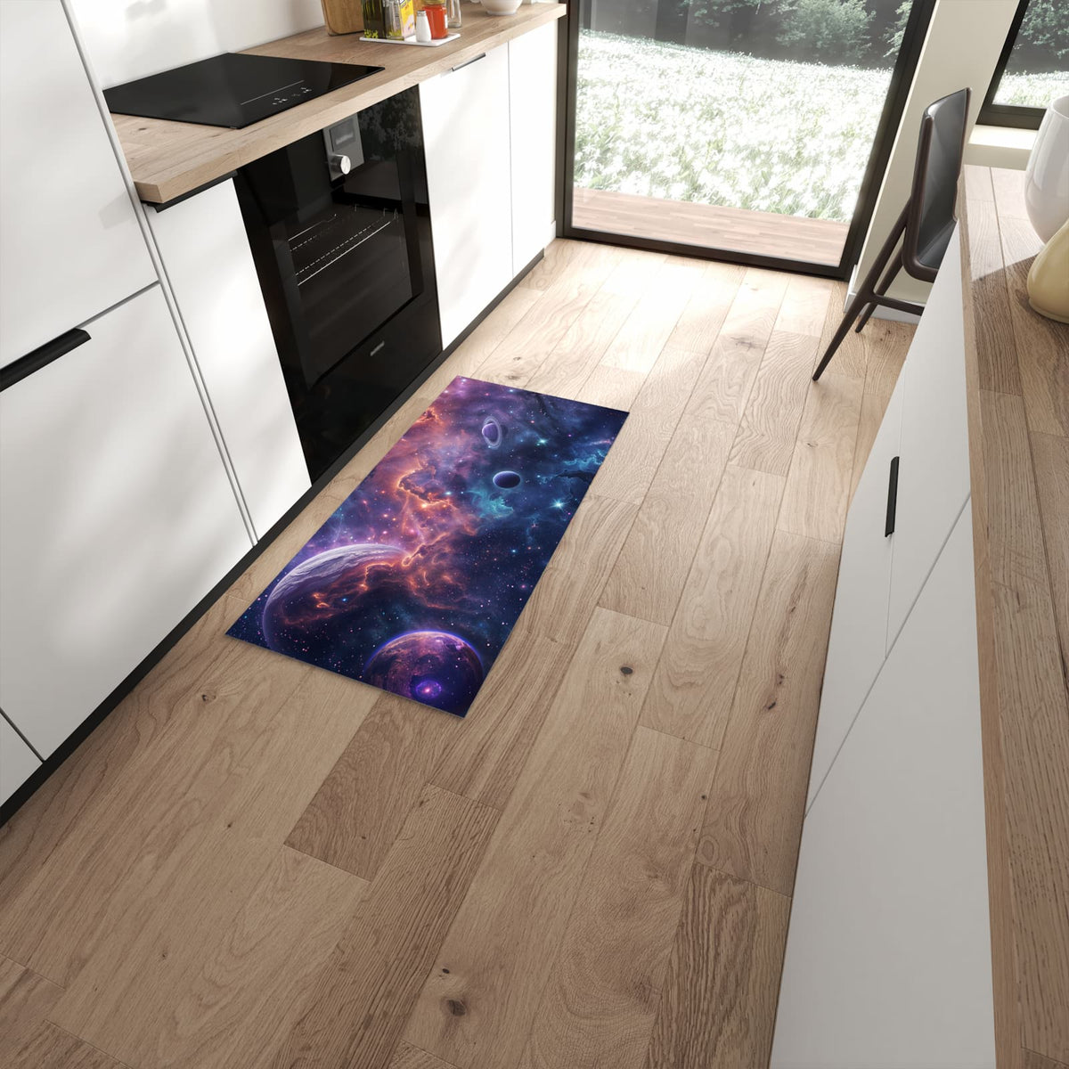 Hygienischer großer Küchenteppich mit Motiv Kosmisches Universum in moderner Küche #grösse_60 x 120 cm
