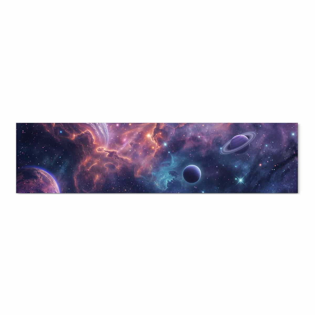 Ordnungsschaffender Küchenteppich mit Motiv Kosmisches Universum in Frontansicht für Übersicht