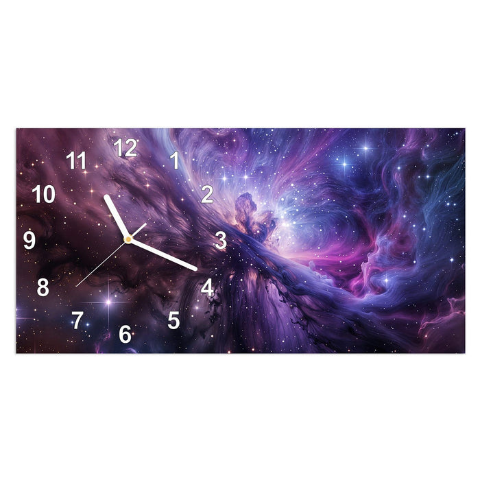 Wanduhr Galaktisches Leuchten aus Glas – Querformat 60 × 30 cm mit Ziffernblatt Modern