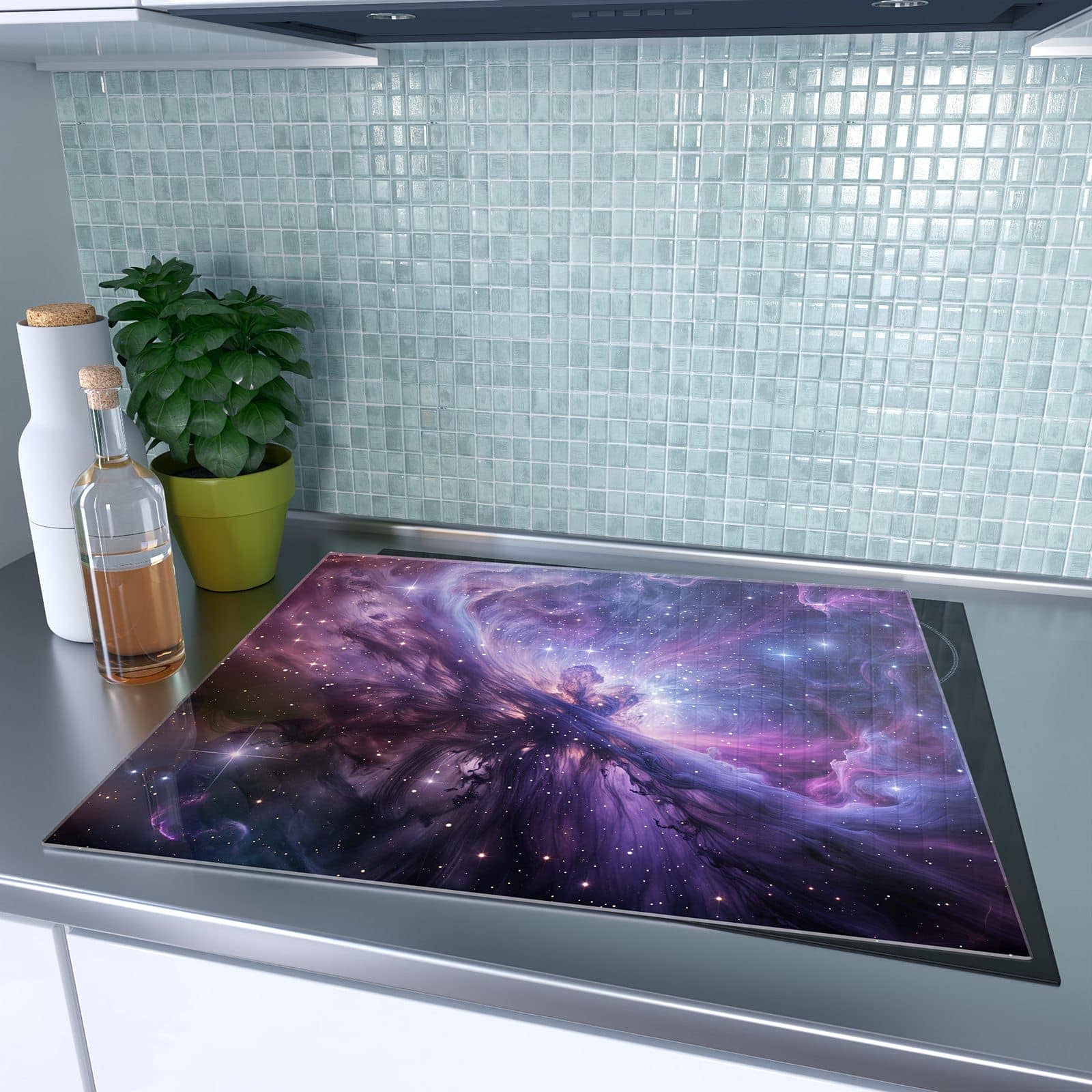 1-teilige Herdabdeckplatten aus Glas mit Galaktisches Leuchten-Motiv auf dem Ceranfeld
