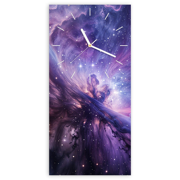 Wanduhr Galaktisches Leuchten aus Glas – Hochformat 30 × 60 cm mit Ziffernblatt Linie