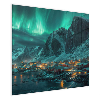 Magnettafel mit dem Motiv Nordlichter über Fjord