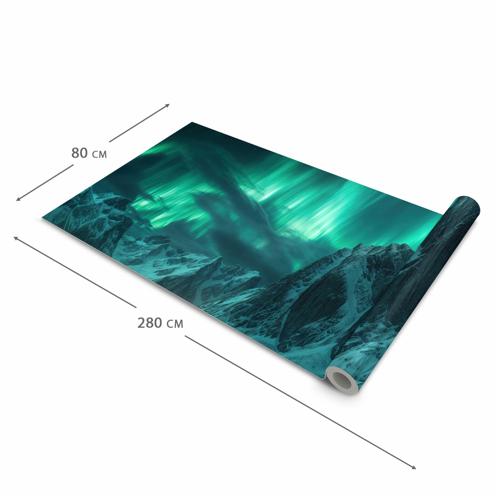 Bodenschonender Küchenteppich mit Motiv Nordlichter über Fjord in der Grösse 80x280 cm