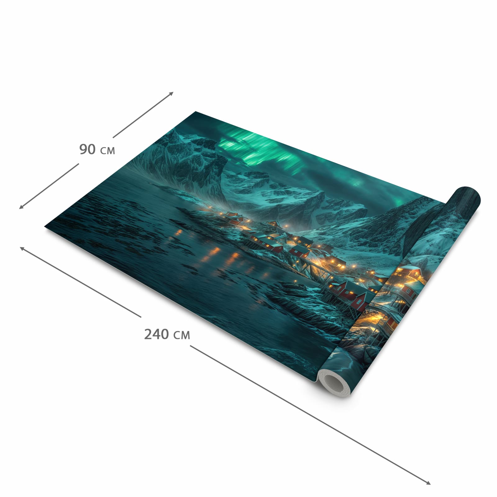 Farbbeständiger Läufer für die Küche mit Motiv Nordlichter über Fjord in der Grösse 80x280 cm