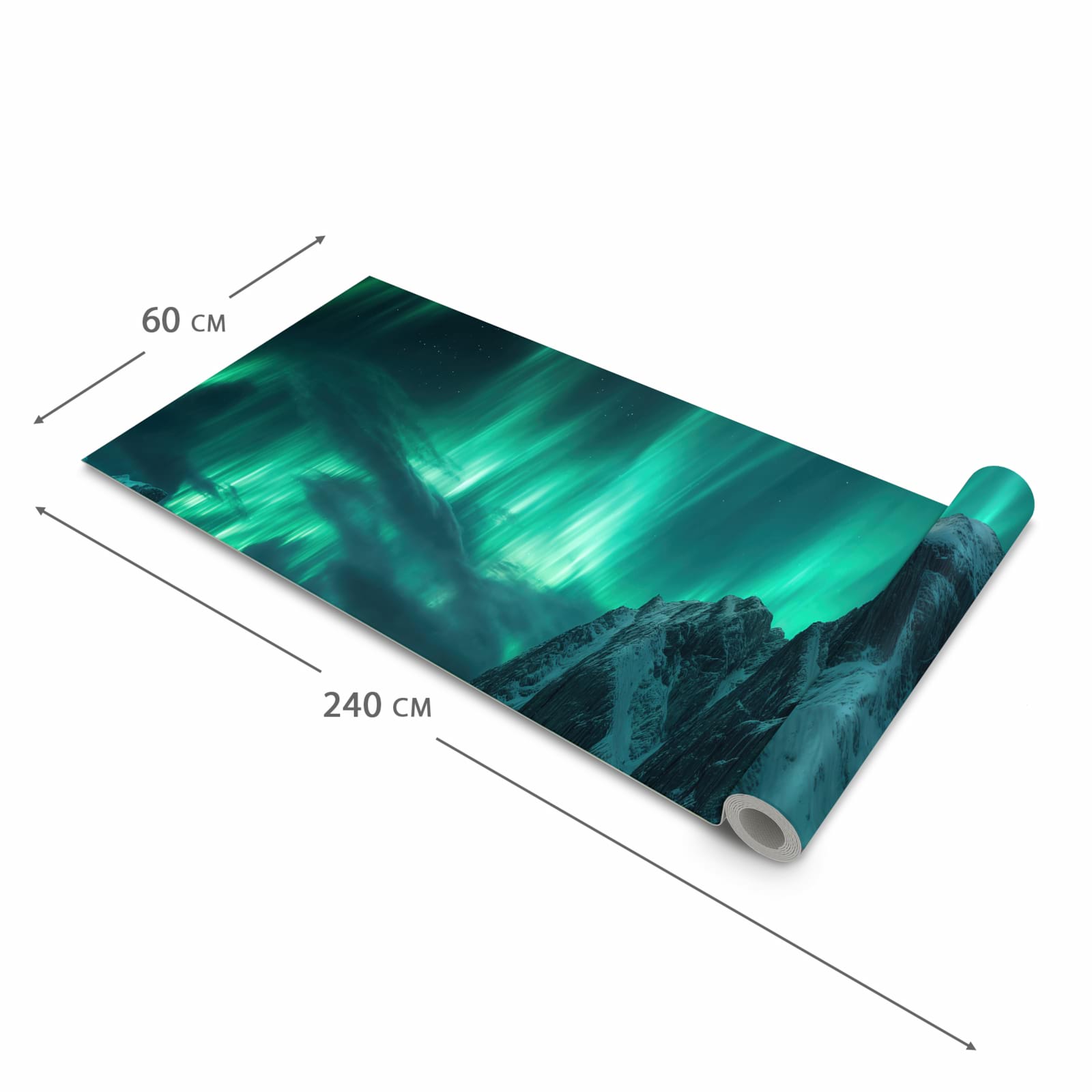 Hygienischer abwaschbarer Küchenteppich mit Motiv Nordlichter über Fjord in der Grösse 80x280 cm