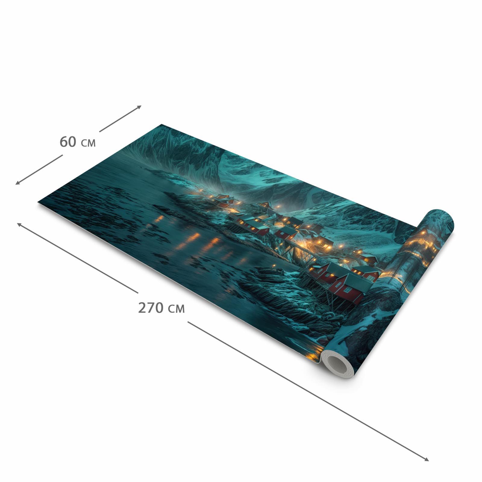 Strapazierfähiger Küchenläufer mit Motiv Nordlichter über Fjord in der Grösse 80x280 cm