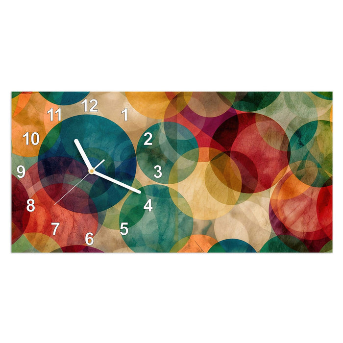 Wanduhr Farbenfrohe Kreise aus Glas – Querformat 60 × 30 cm mit Ziffernblatt Modern