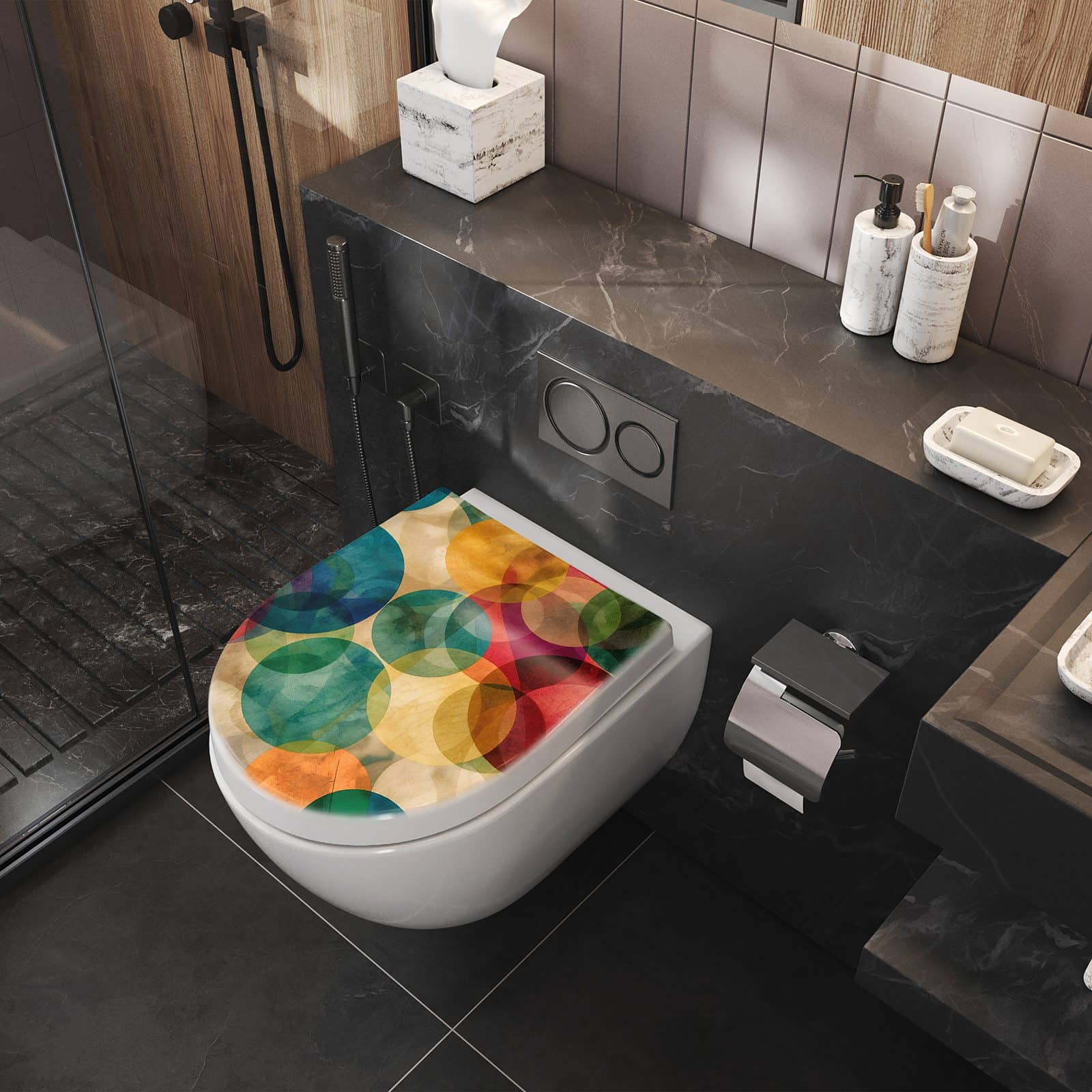 WC-Sitz mit Absenkautomatik Farbenfrohe Kreise