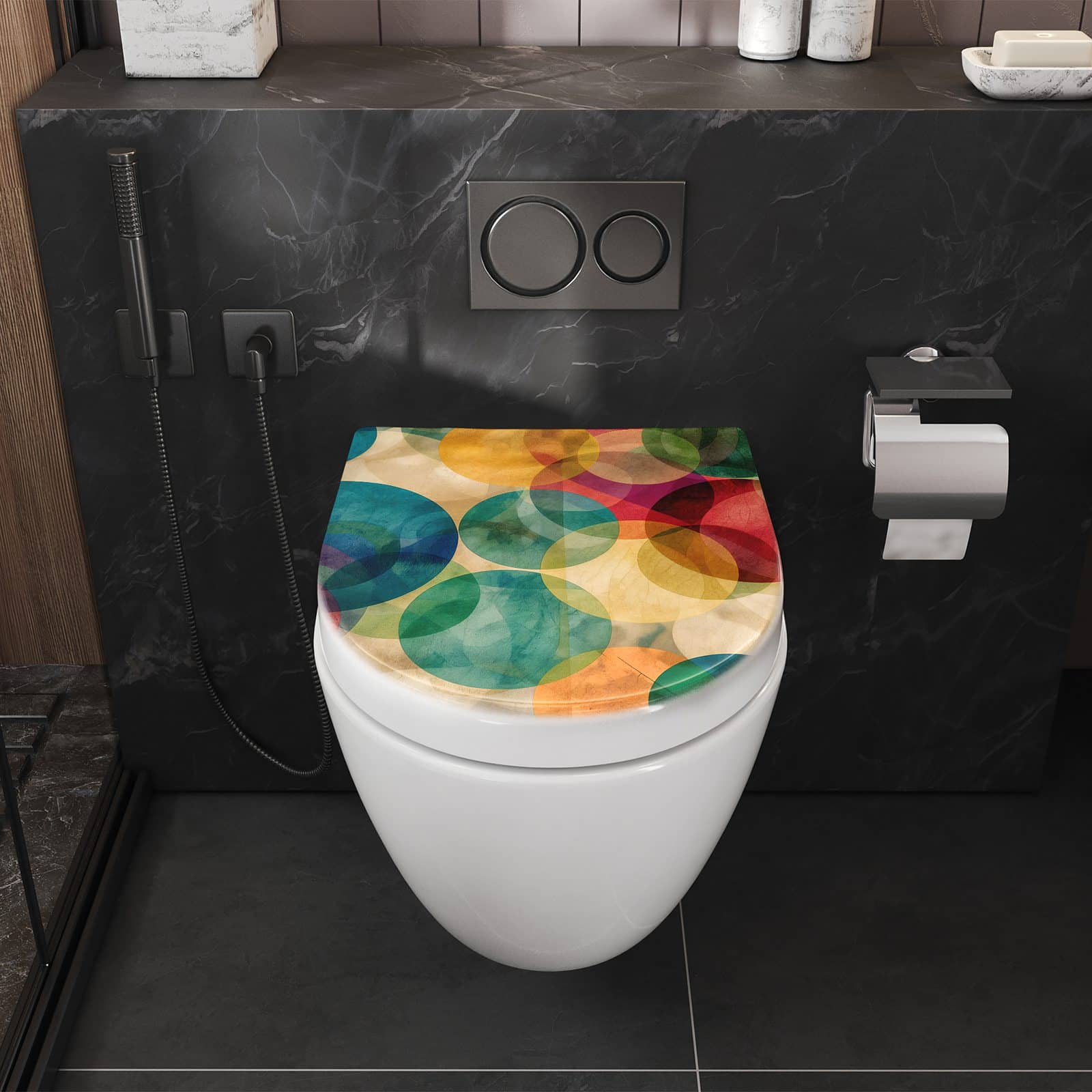 WC-Sitz mit Absenkautomatik Farbenfrohe Kreise