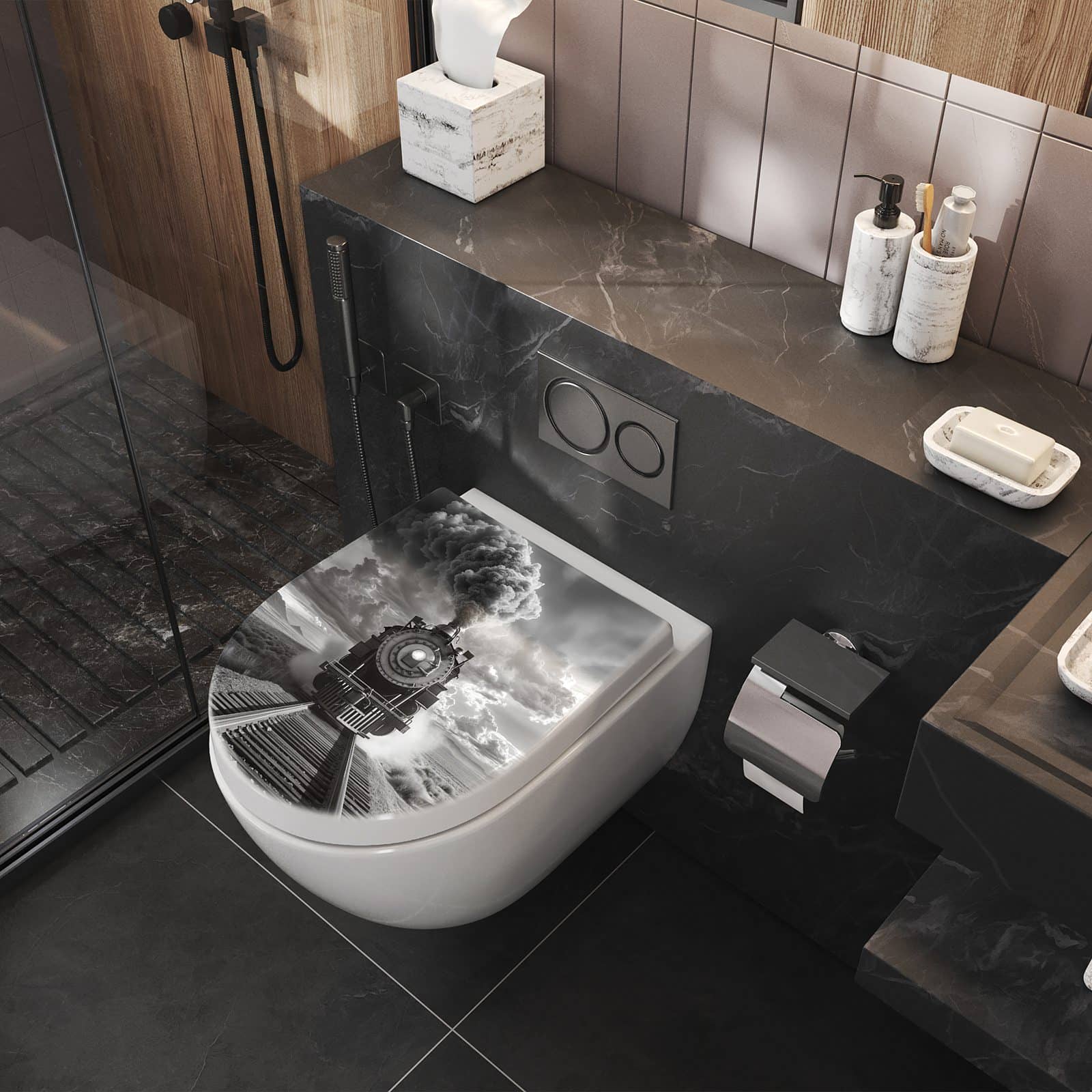 WC-Sitz mit Absenkautomatik Dampflok in Wüste