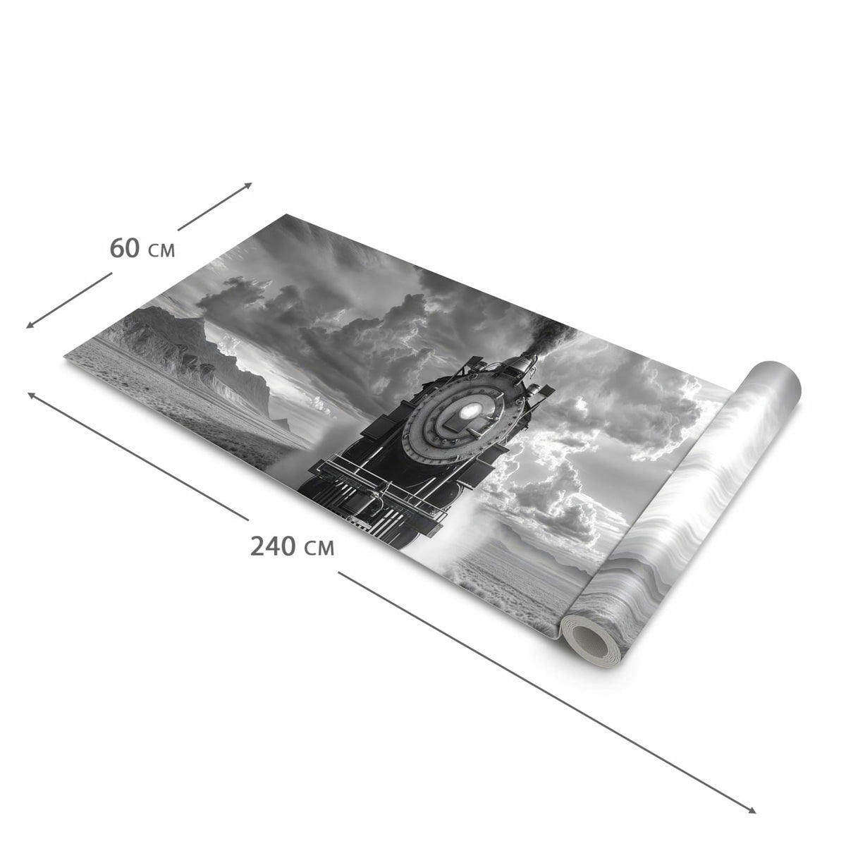 Waschbarer rutschfester Küchenteppich mit Motiv Dampflok in Wüste in der Größe 80x250 cm