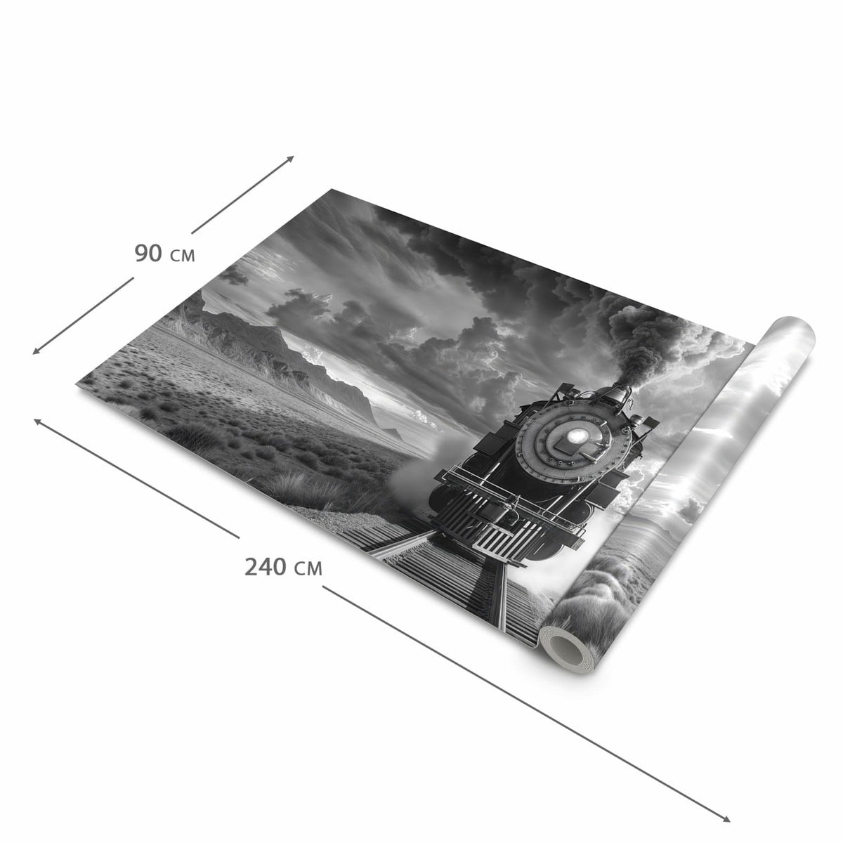 Waschbarer Küchenteppich mit Motiv Dampflok in Wüste in der Grösse 80x280 cm für sichere Aufbewahrung