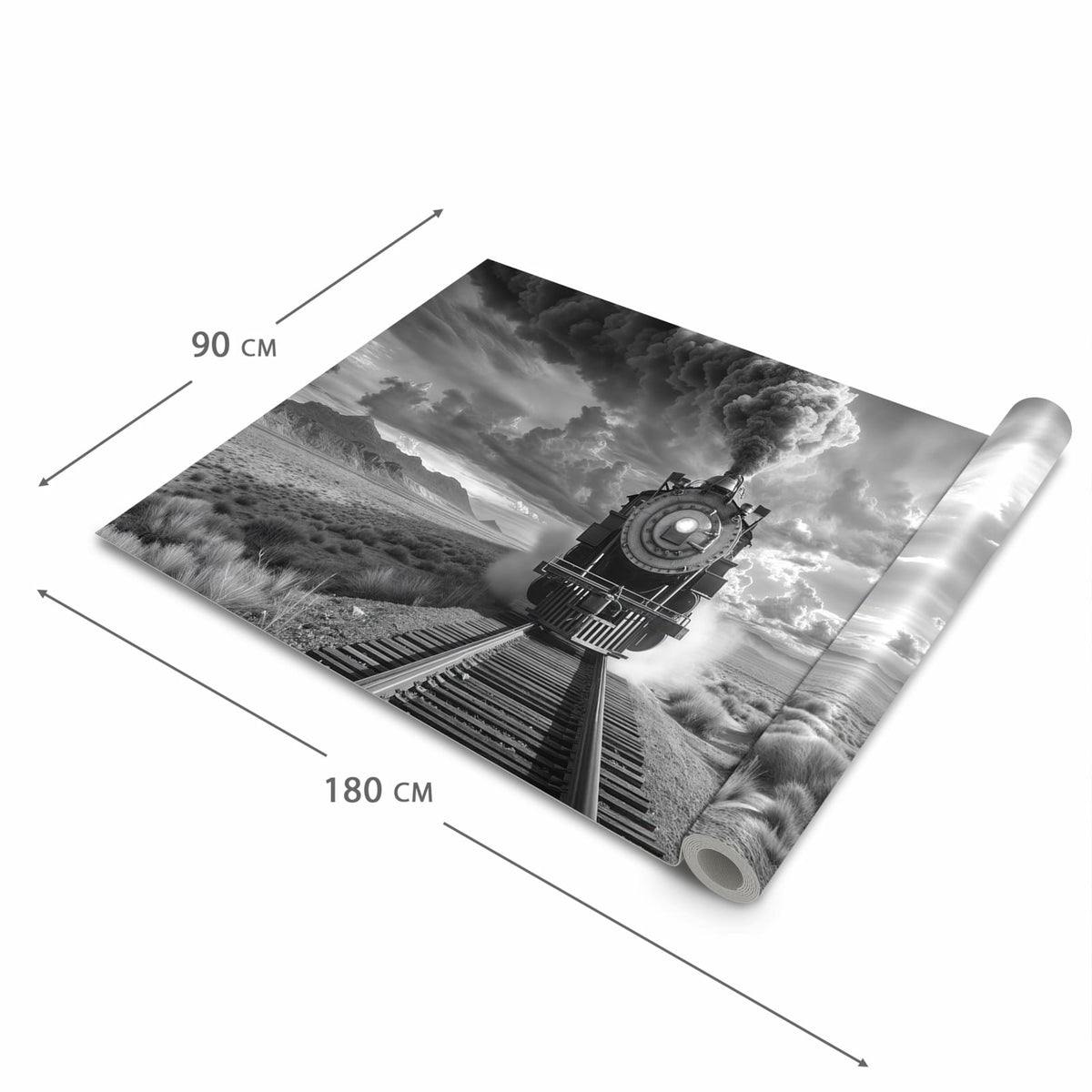 Formstabiler waschbarer Küchenteppich mit Motiv Dampflok in Wüste in der Grösse 80x280 cm