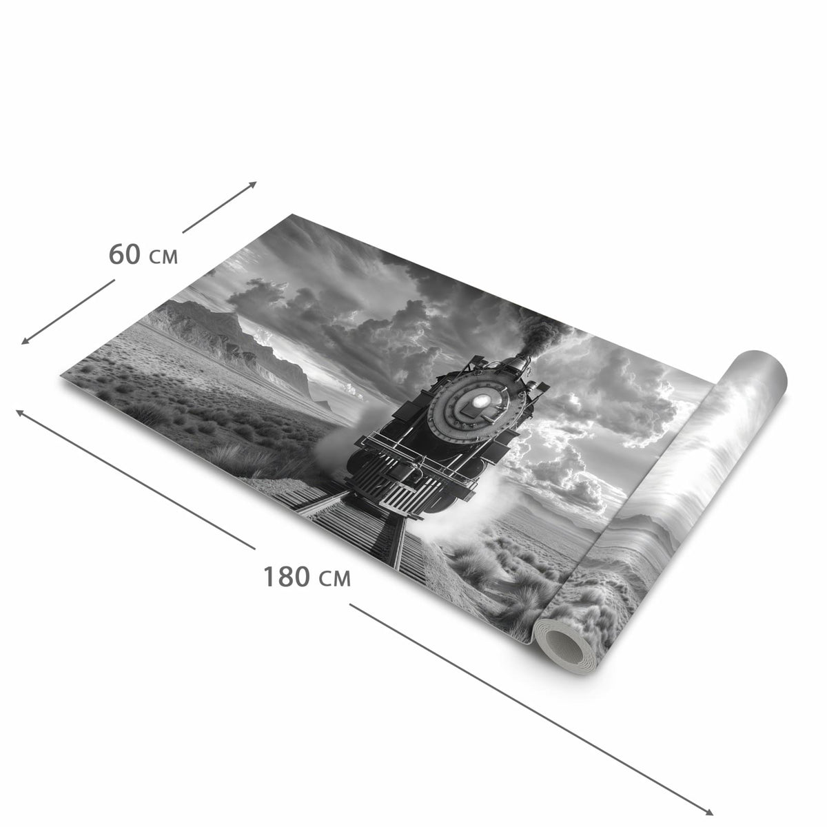 Strapazierfähiger waschbarer Teppich Esstisch mit Motiv Dampflok in Wüste in der Größe 80x250 cm