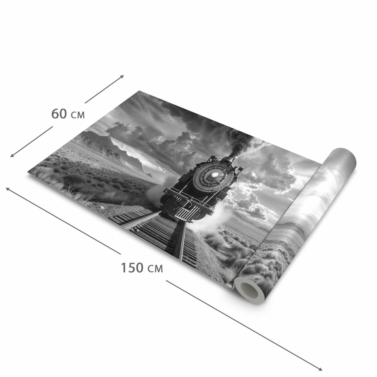 Hygienischer Teppich fürs Esszimmer mit Motiv Dampflok in Wüste in der Grösse 80x250 cm