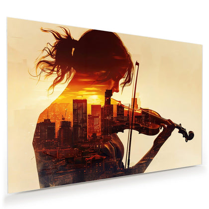Wandbild mit dem Motiv Geige vor Skyline