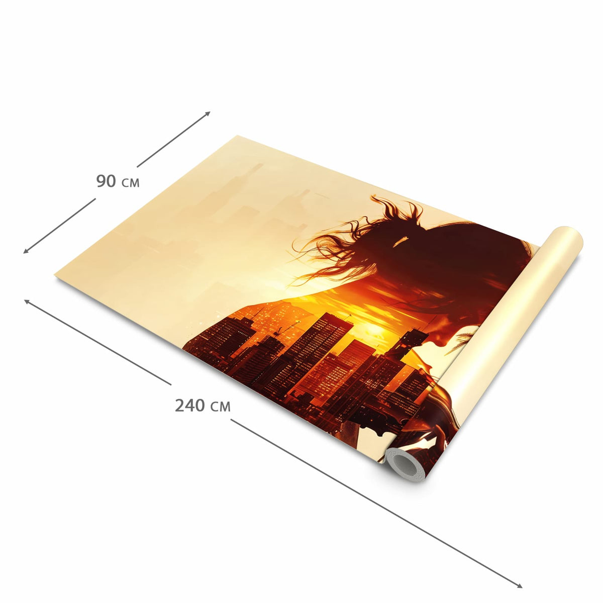 Rutschfester dünner Teppich mit Motiv Geige vor Skyline in der Grösse 80x250 cm, einfach zu reinigen