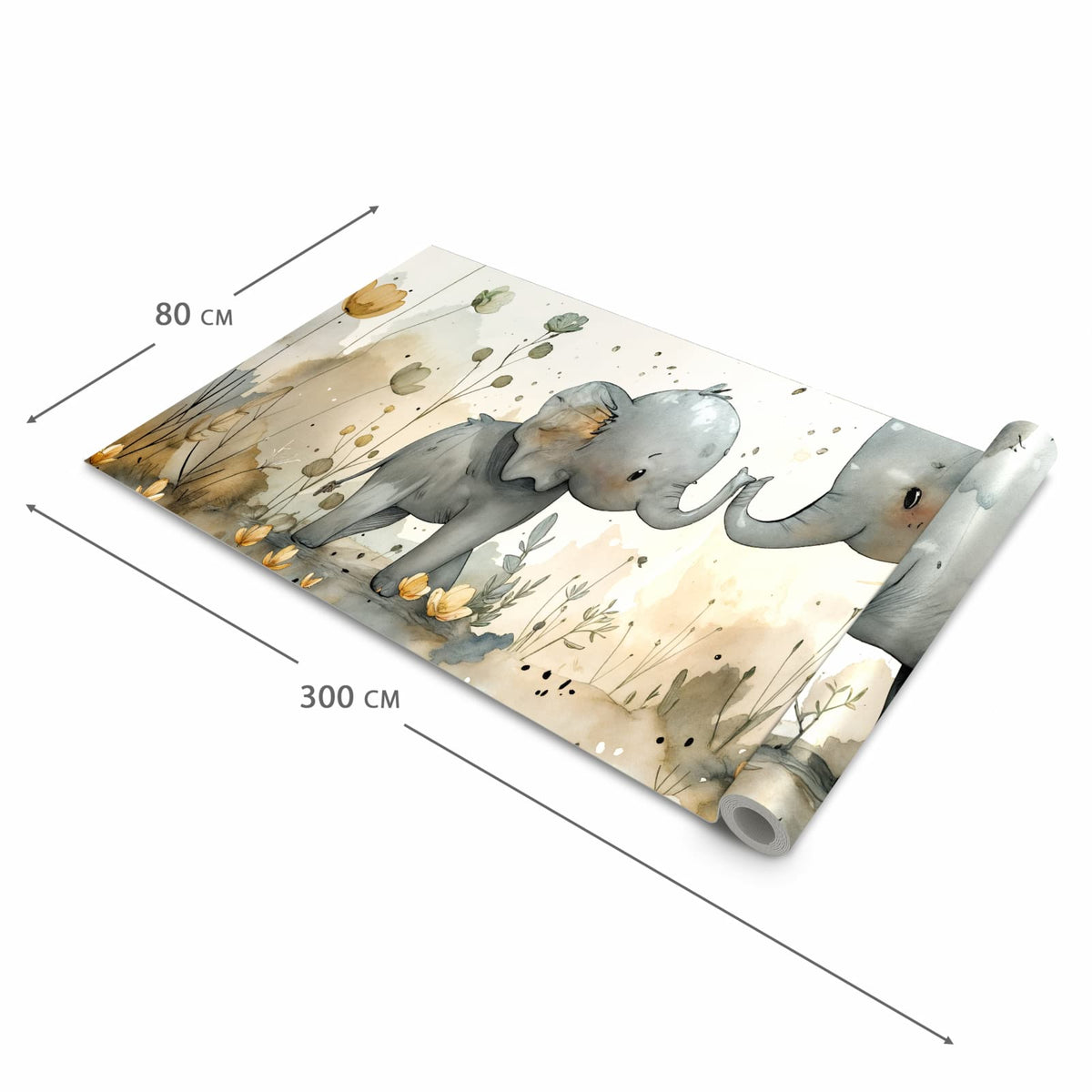Küchenteppich mit Motiv Elefantenfamilie in der Grösse 80x250 cm für sicheres Aufbewahren