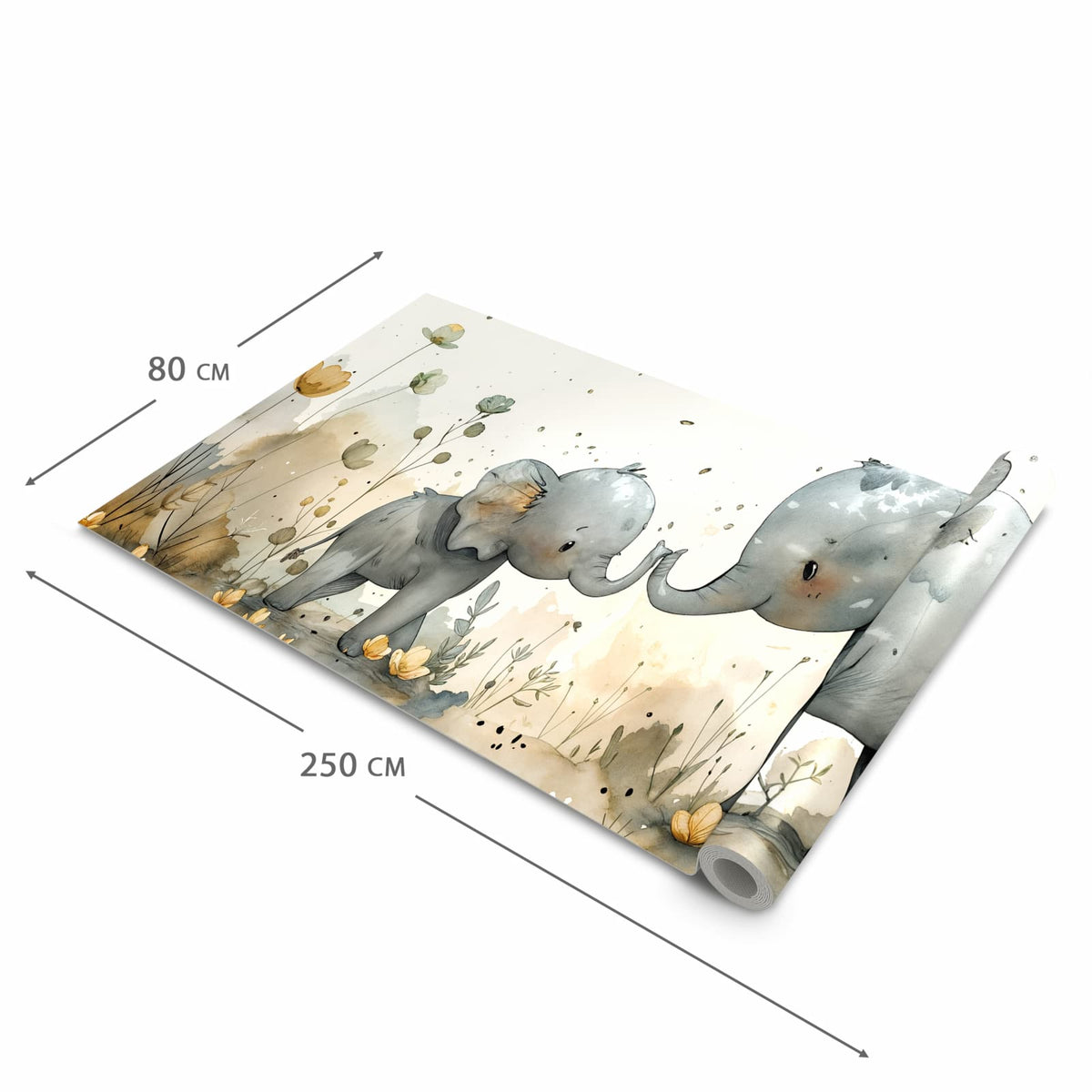 Farbbeständiger Küchenteppich mit Motiv Elefantenfamilie in der Grösse 80x250 cm
