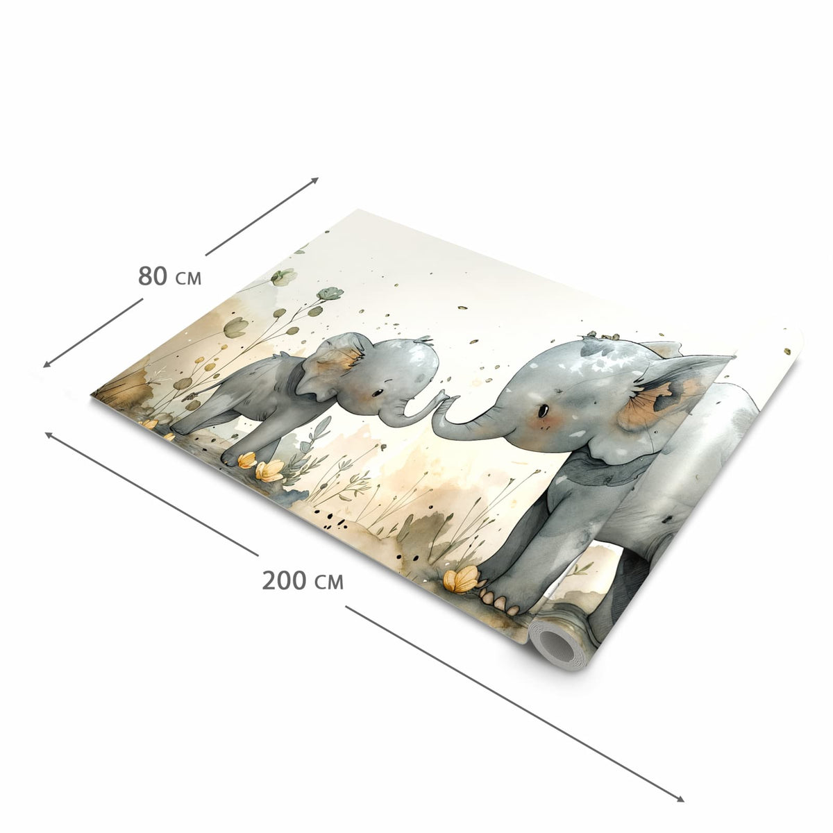 Bodenschonender Küchenteppich mit Motiv Elefantenfamilie in der Grösse 80x250 cm