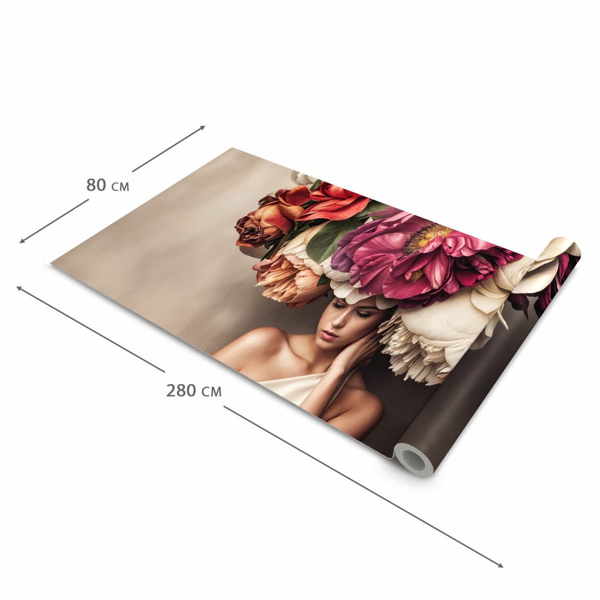 Rutschhemmender moderner Küchenläufer mit Motiv Blumenhut Portrait in der Grösse 80x200 cm