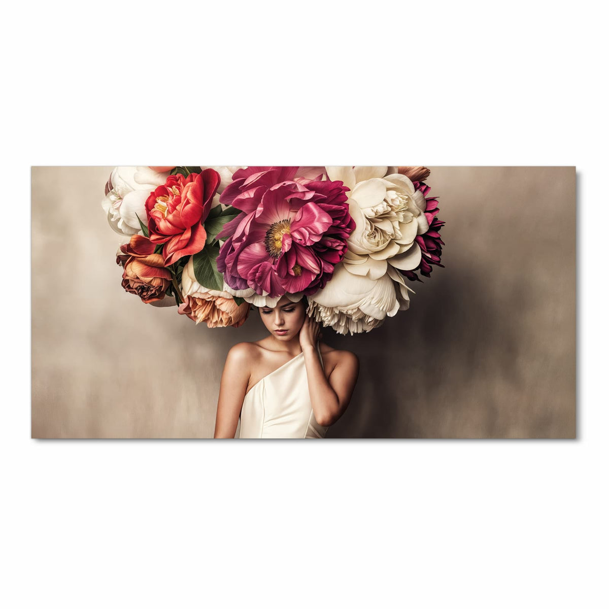 Bodenschonender moderner Küchenläufer mit Motiv Blumenhut Portrait in Frontansicht