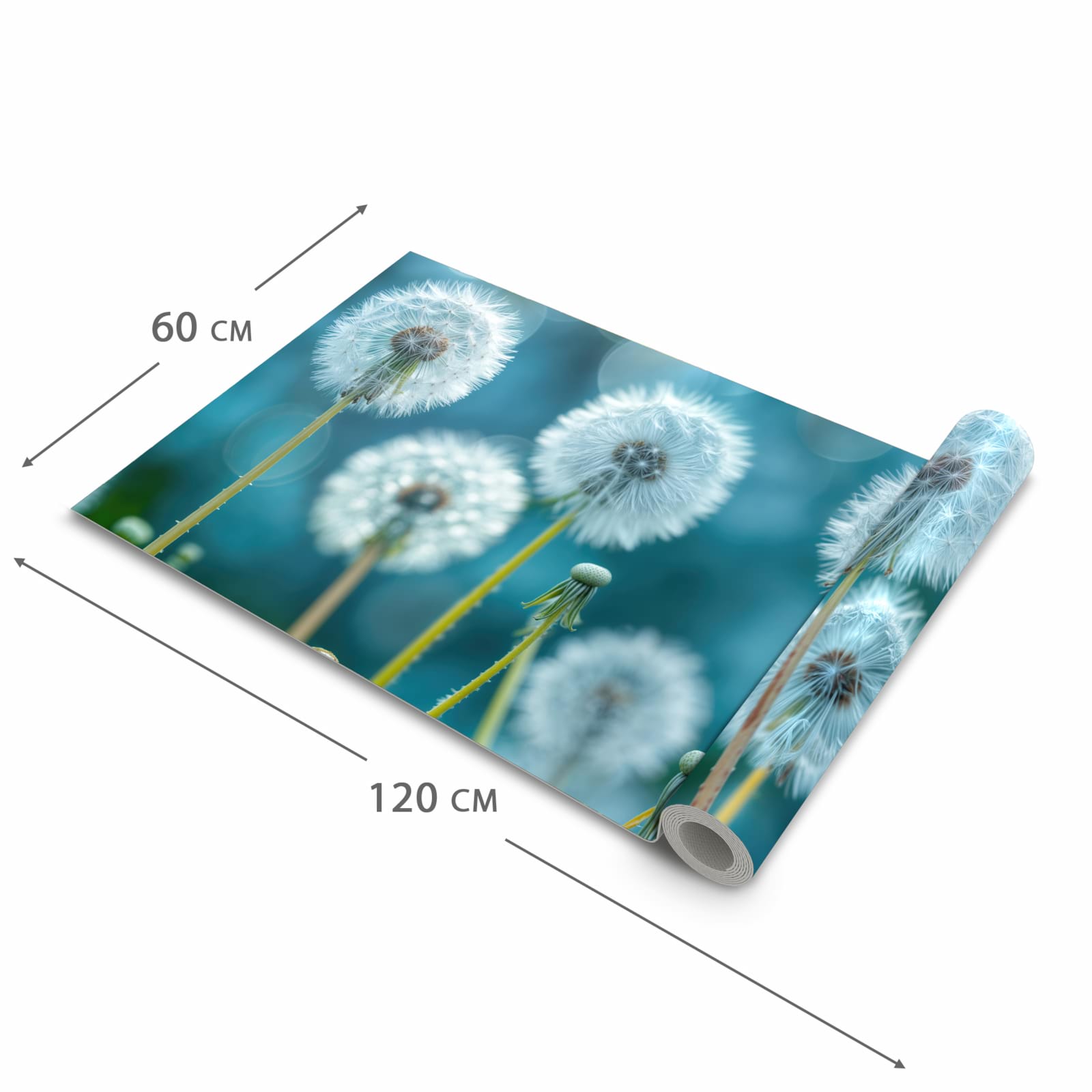 Langlebiger waschbarer Teppich mit Motiv Löwenzahnwiese in der Grösse 60x90 cm