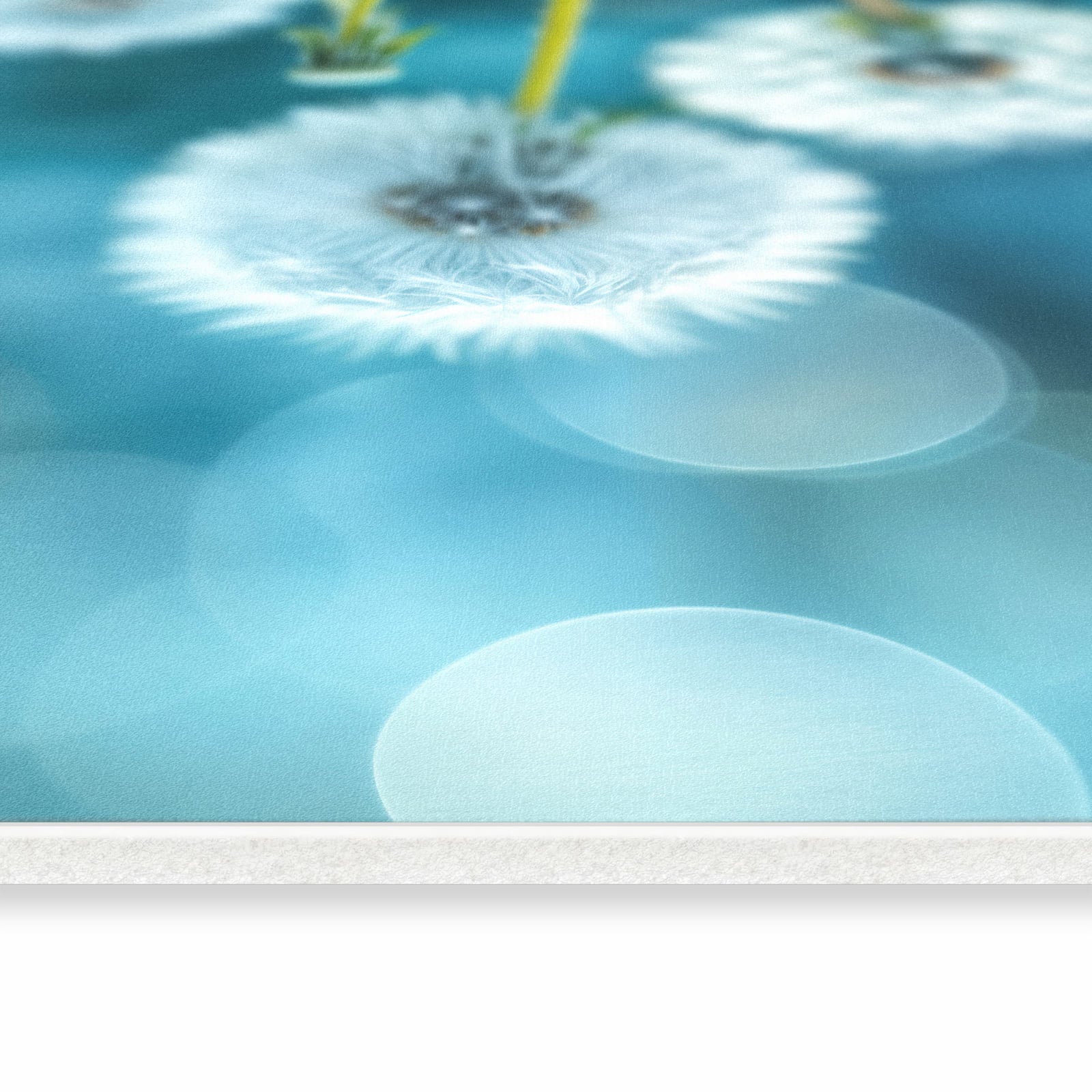 Langlebiger dünner Teppich mit Motiv Löwenzahnwiese in seitlicher Ansicht