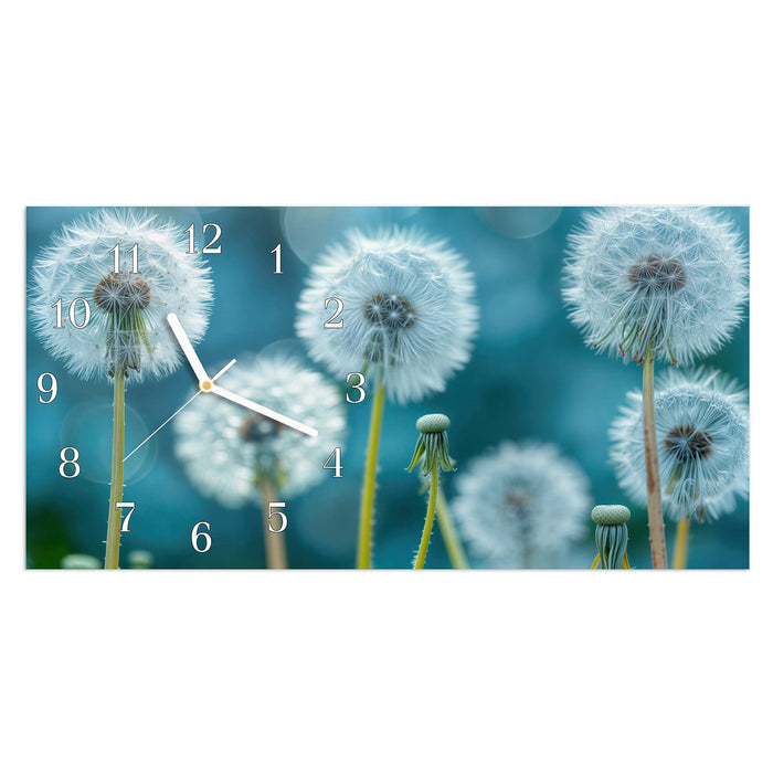 Wanduhr Löwenzahnwiese aus Glas – Querformat 60 × 30 cm mit Ziffernblatt Klassisch