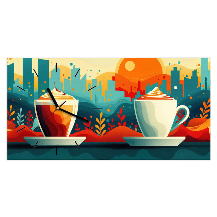 Wanduhr Kaffee Am Abend aus Glas – Querformat 60 × 30 cm mit Ziffernblatt Linie